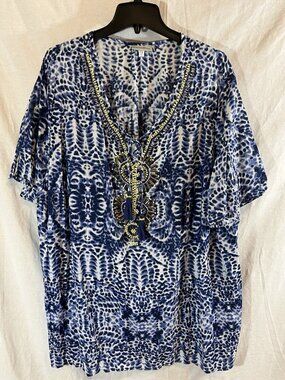 Catherines Women’s 3X Blue & White Print Blouse